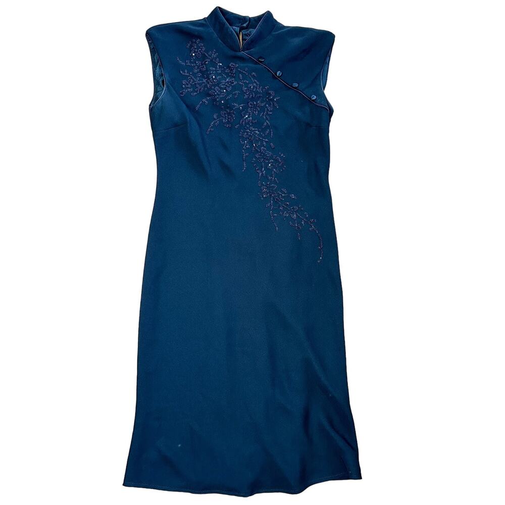 dressbarn black Embroidered Cheongsam-Style Mini Dress